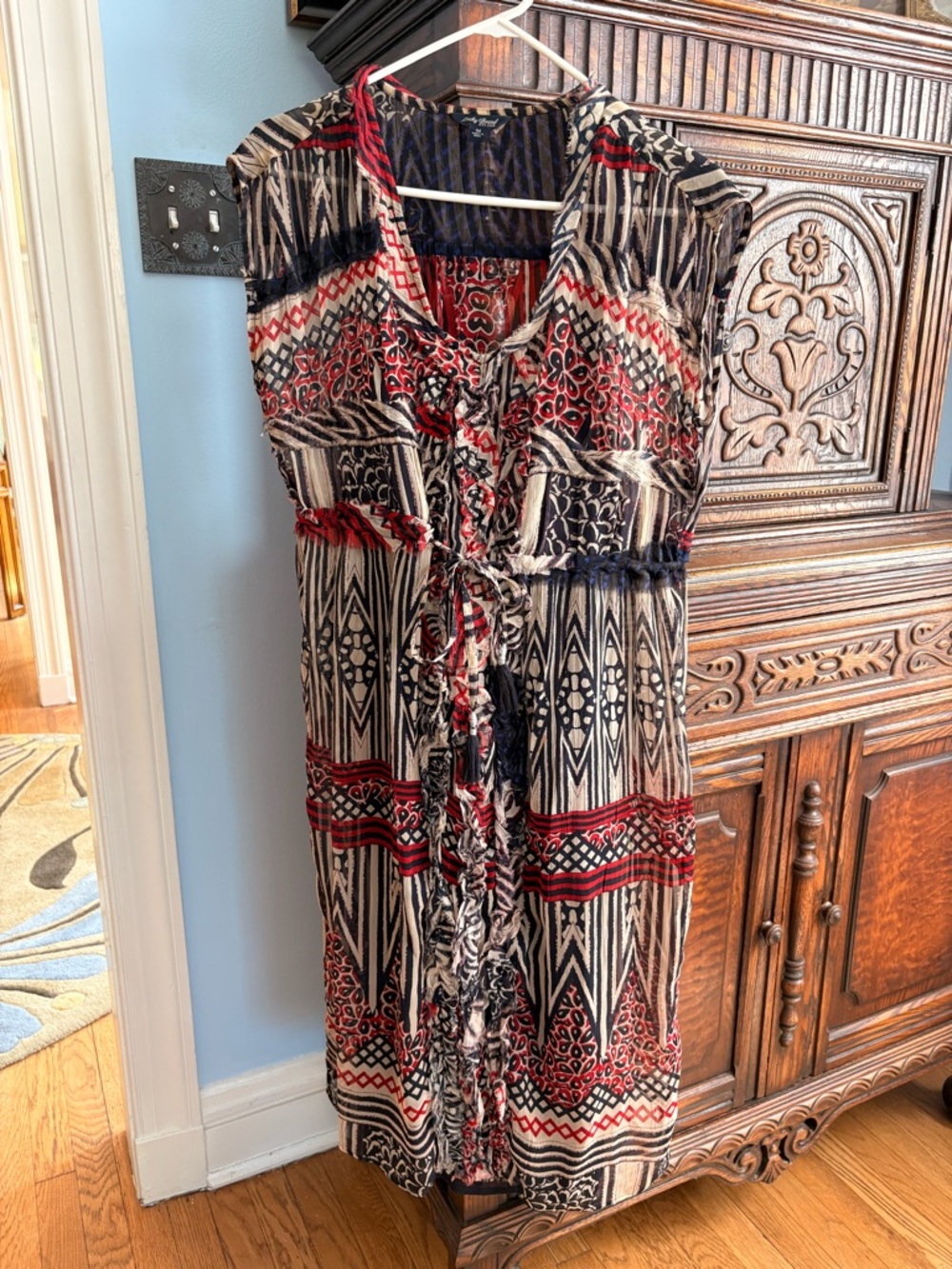 Lucky Brand Red Navy White Mixed-Print Blouse